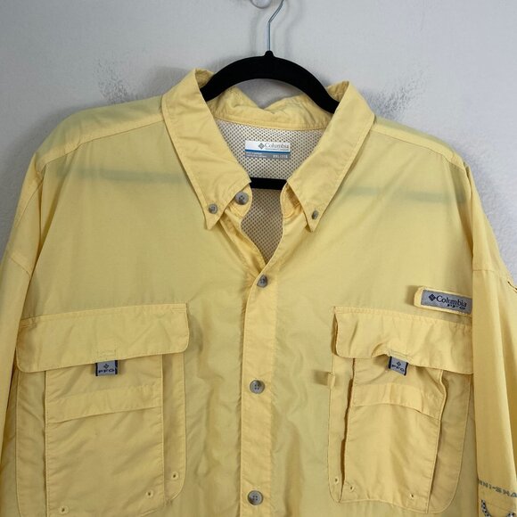Columbia Mens XXL Omni Shade Yellow Fishing Shirt Nylon Mesh Outdoor Wear - Picture 2 of 9